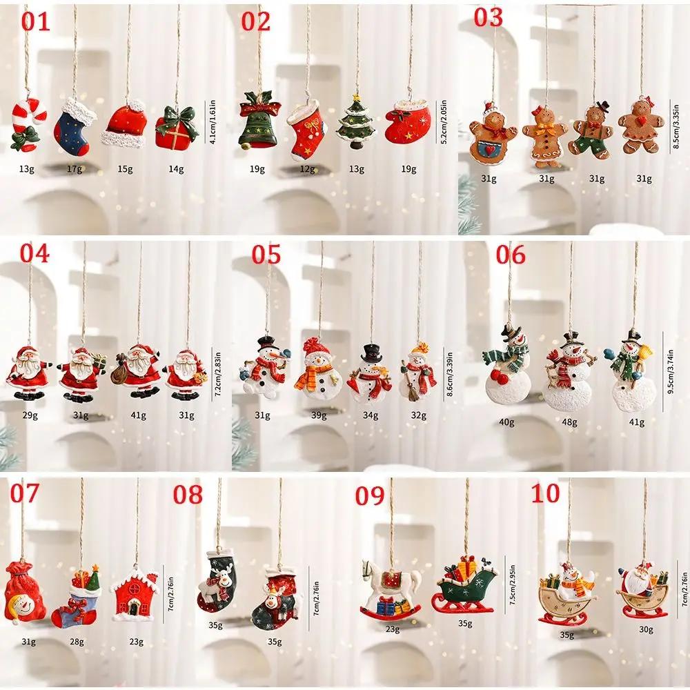 New Resin Christmas Tree Hanging Pendant Santa Claus Snowman Small Xmas Tree Ornaments DIY Christmas Decorations Party Supplies