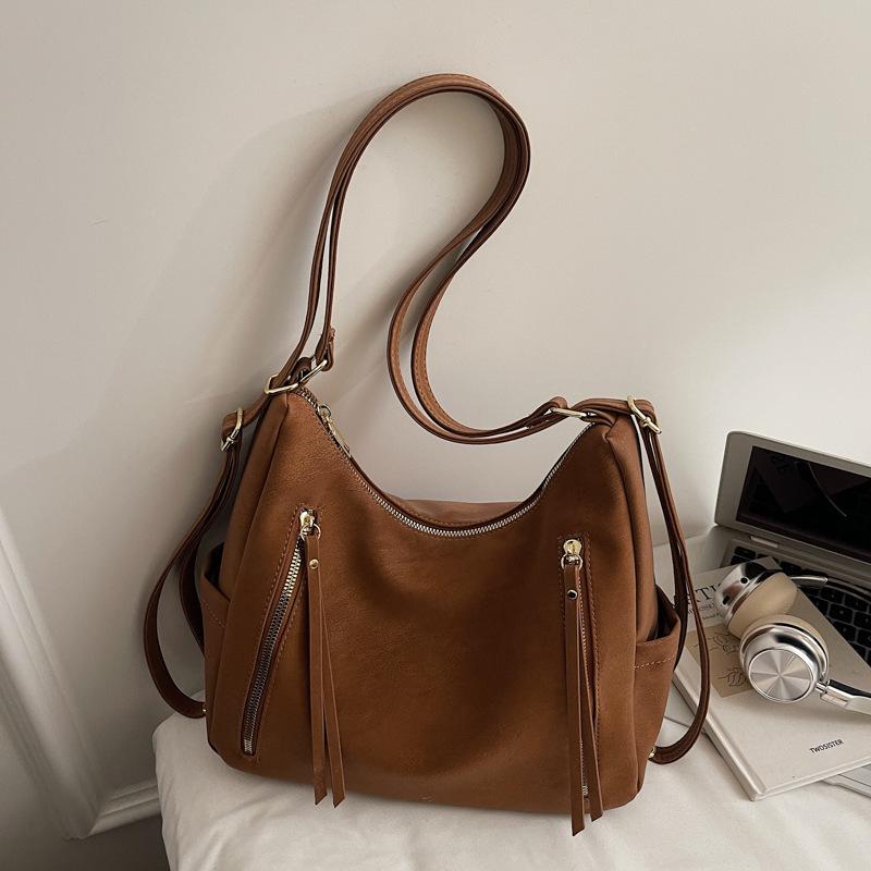 2026 Women s Retro Large-Capacity Double Shoulder Crossbody Bag - Fashionable and Casual Standard коричневый без кулона