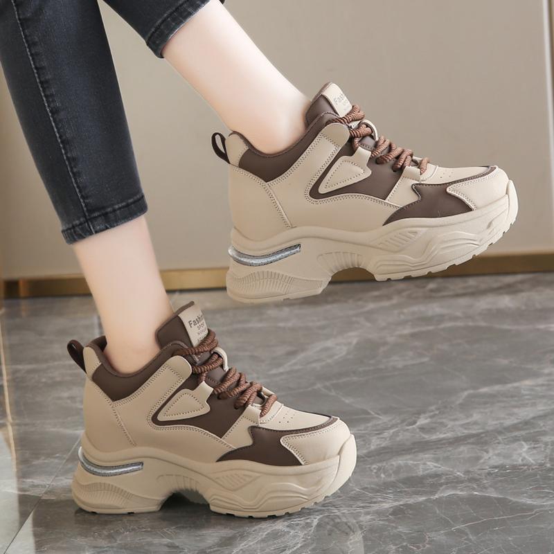 Fashion Mixed Color Chunky Sneakers Women 2025 Fashion Non Slip Platform Vulcanized Shoes Woman Thick Bottom Lace Up Casual Sports Shoes
