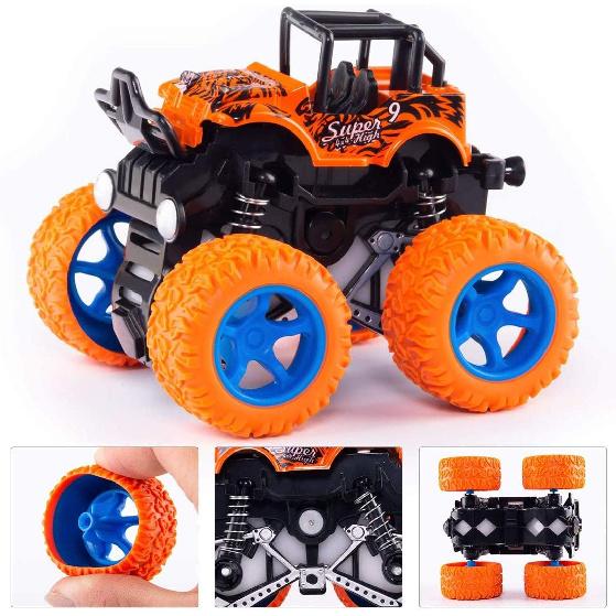 Monster Trucks for Boys, 4 Pack Pull Back Vehicles Cars for Toddlers, 360° Rotation 4 Wheels Drive Durable Friction Cars Powered Push and Go Toys