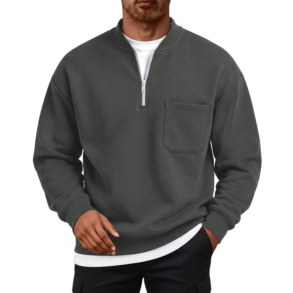 Men's Color Lined Sweatshirt Long Sleeve with Pockets for Fall Winter