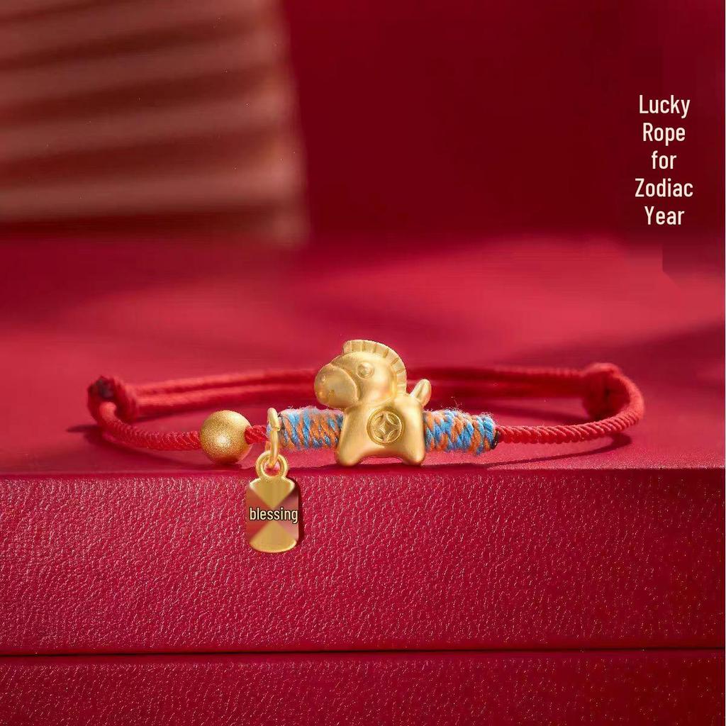 Golden Horse Zodiac Red String Bracelet for Men & Women - Hand-woven Fortune Charm