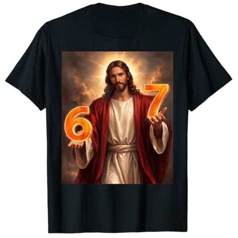 Y2k Humor God Six Seven Jesus 67 Meme Funny Graphic TShirt Fashion Jesus Christian Faith Streetwear Novelty Saying Tee Top M