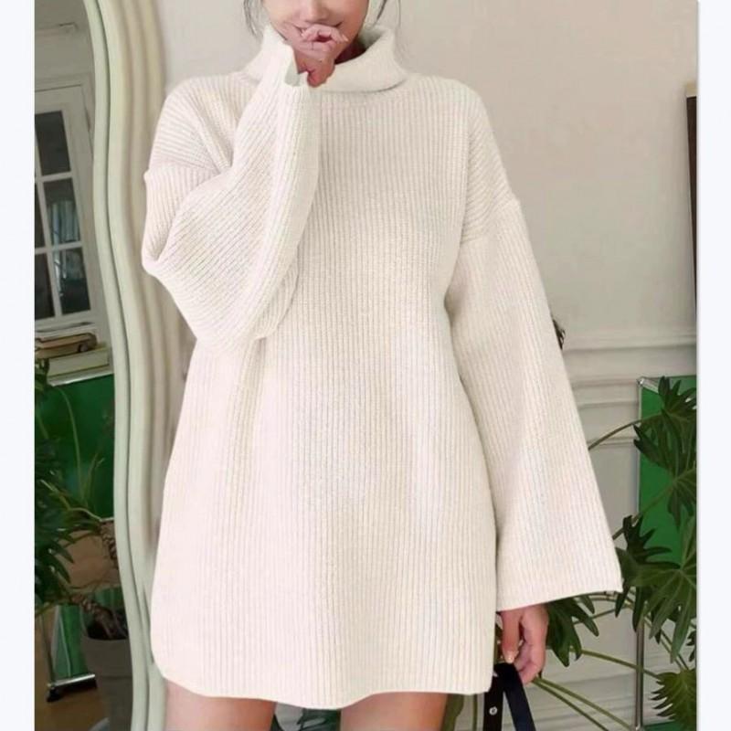 Oversized High Neck Knit Sweater Women Fall Winter Loose Fit Solid Color Chunky Pullover Streetwear