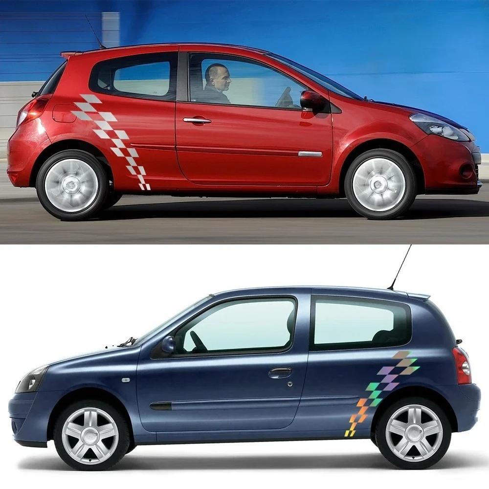 2PCS Car Side Body Door Stickers For Renault Clio RS R.S. MK2 3 4 Racing Flag Style Vinyl Decals Auto Decor Stickers Accessories