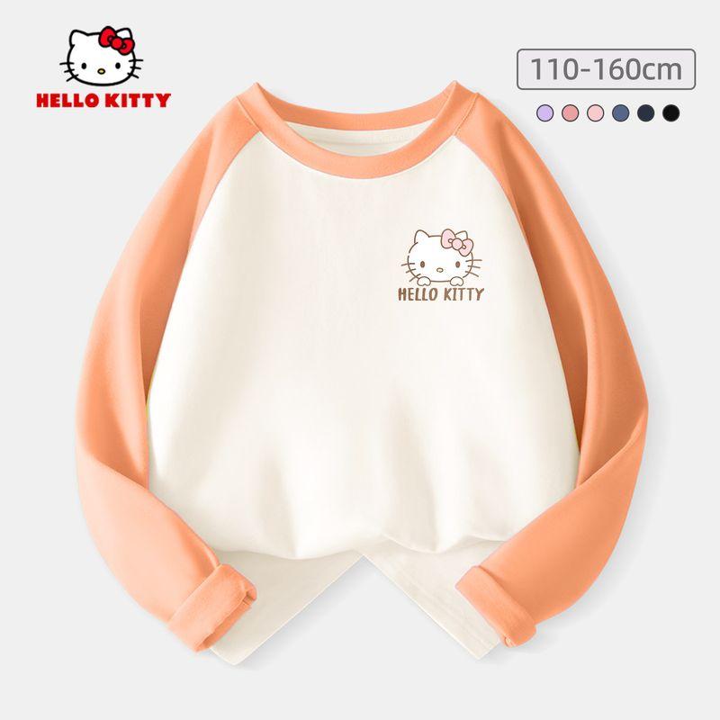 Hello Kitty Girls' Base Layer Shirt Spring 2024 New Children's Long-Sleeved T-Shirt Black Fashionable Stylish Top