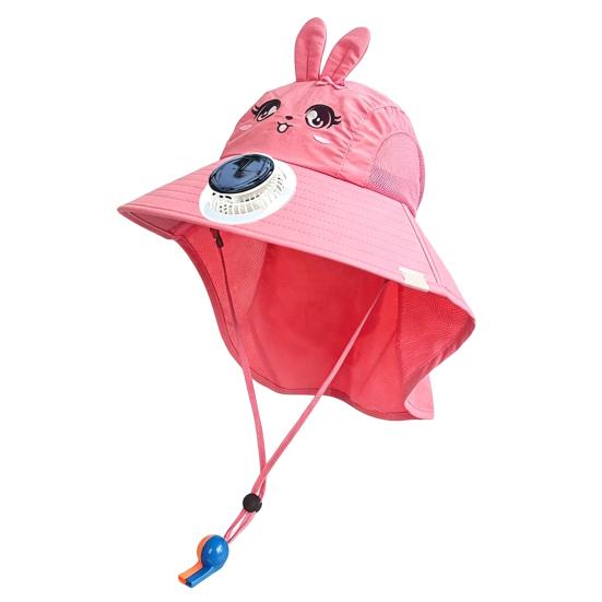 Yousheng Kids Sun Cap with Built-in Solar Fan, Wide Brim Sun Protection Cooling Hat, Breathable Mesh Fabric Summer Hat with Cartoon Pattern,