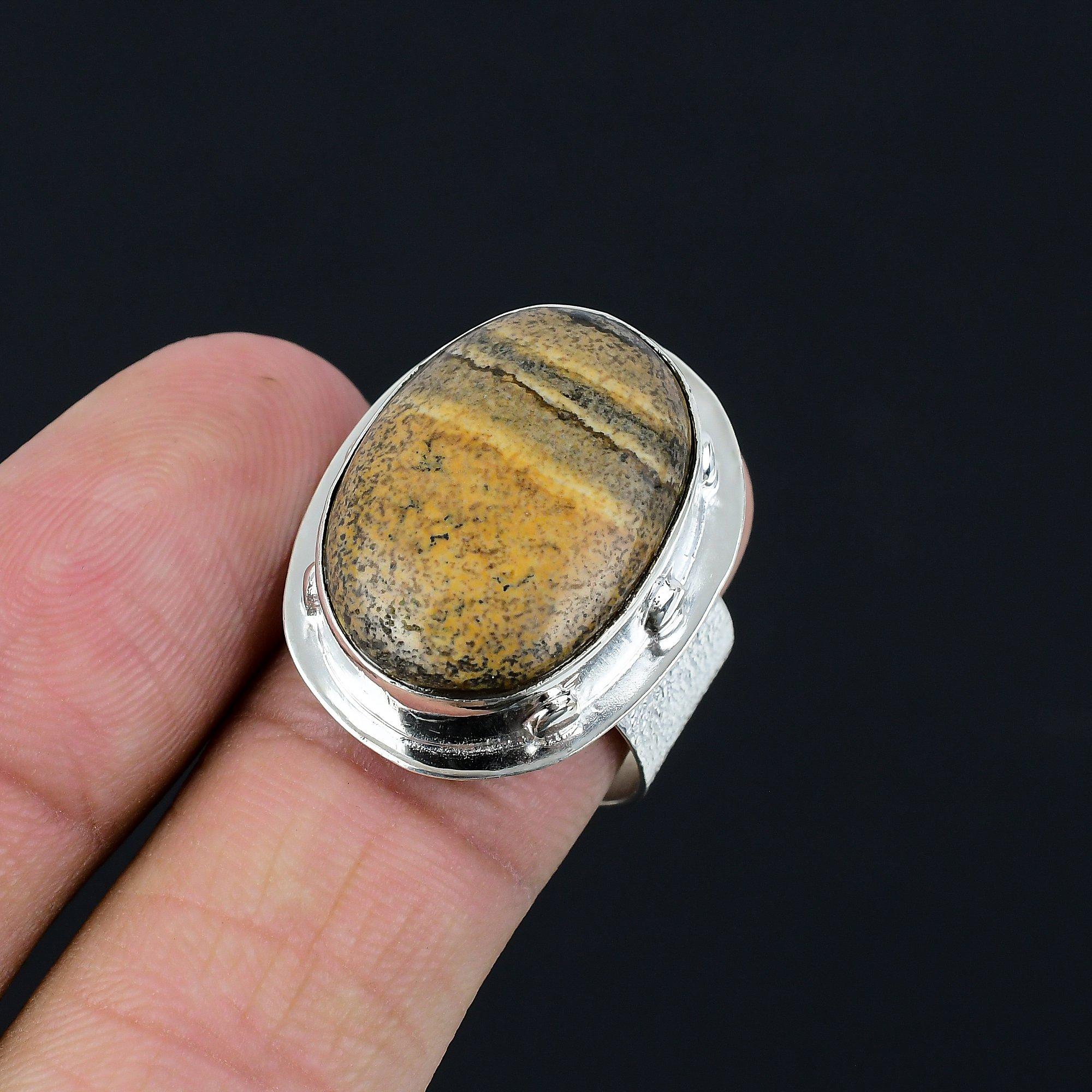 

Womens day Sale Picture Jasper Stone 925 Silver Engagement Statement Ring US 9.5 9.5