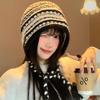 Autumn and winter striped cute hat women's big head circumference shows small face warm wool hat thickened encryption windproof knitted hat