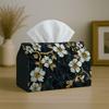 1pc Luxury Floral Marble Tissue Holder - White Flower with Golden Vine Texture, Sturdy Napkin Organizer for Vehicle, Kitchen, Dining Area, Home Decora