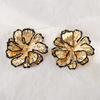 Vintage Metallic Pleated Black Edge Petal Earrings Elegant Three Dimensional Flower Exaggerated Women Ear Studs Jewelry