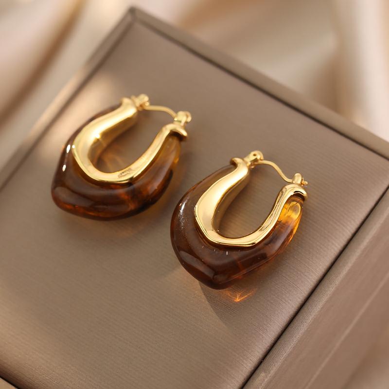 New European and American  Classic Temperament Copper Amber U-shaped Earrings for Women's Banquet Jewelry Earrings 2023