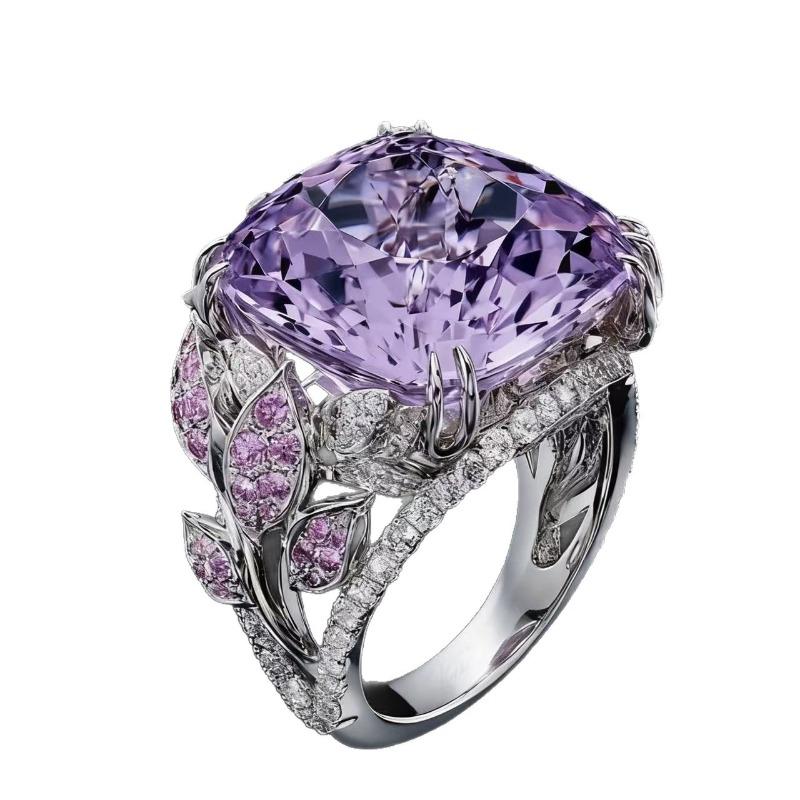 European American Style Ring - Women's High-End Creative Purple Diamond Full Diamond Gemstone Fashion Jewelry Accessory