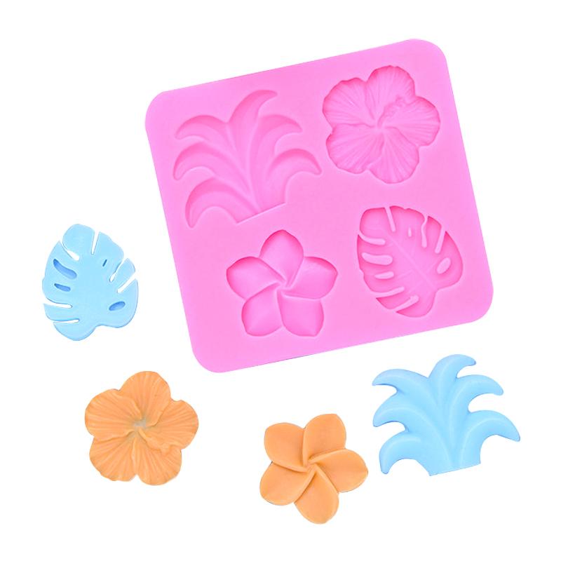 

2 штуки силиконовые формы для тропических цветов и листьев, силиконовая форма для цветка гибискуса, силиконовая форма для плюмерии, монстеры, листа веера, формы для мастики розовый