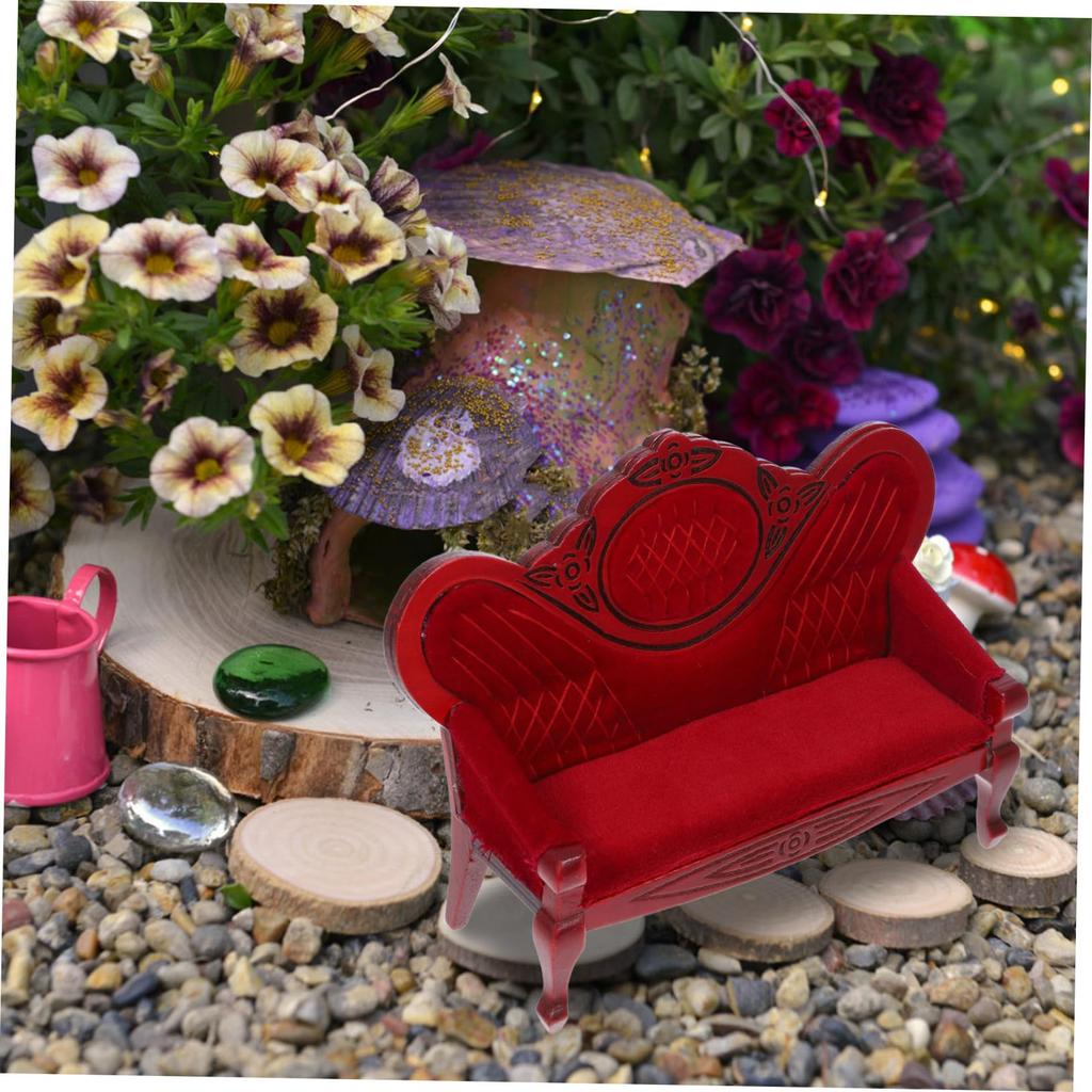 VICASKY Miniature Sofa, Wooden, 1/12 Scale, Miniature Furniture, Miniature Chair, 1/12 Dollhouse Decor, Accessory, Miniature Small Item (Red)