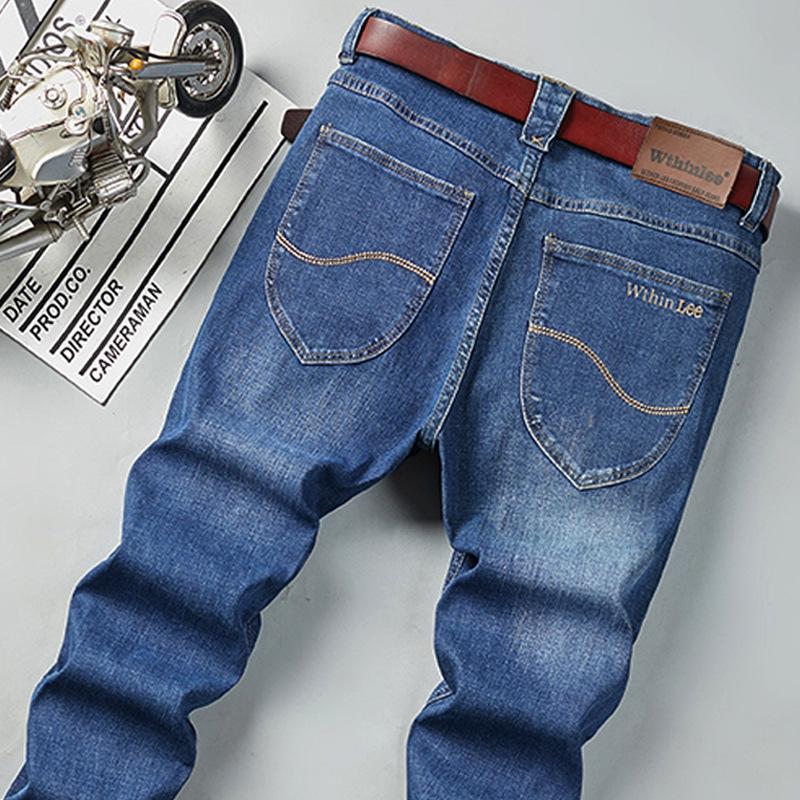 Men's Straight-Leg Relaxed Fit Stretch Denim Trousers Spring/Summer Slim-Fit Washed Casual Trousers