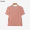 ZANZEA Women Casual Round Neck Solid Color Short Sleeve Blouse