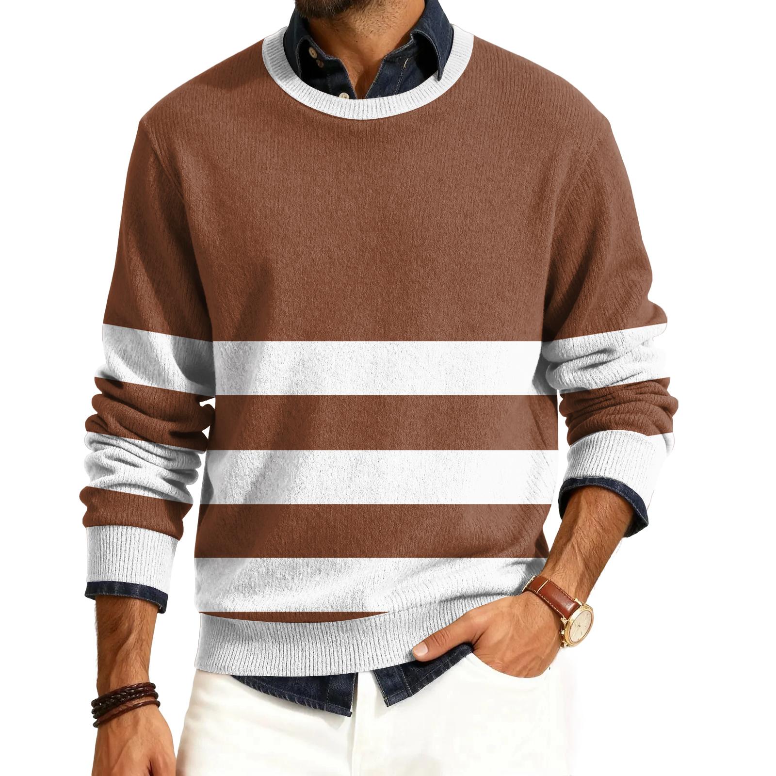 

Мужской пуловер с круглым вырезом, длинными рукавами и рубчатой вязкой XXXXL коричневый