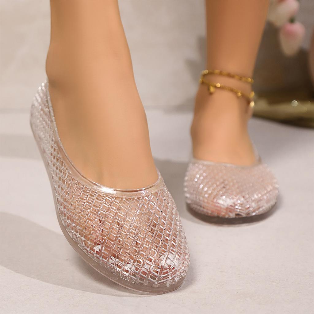 Women's Summer Casual Transparent Plastic Hollow Out Low Cut Flat Shoes Breathable Lightweight Slip On Sandals for Outdoor