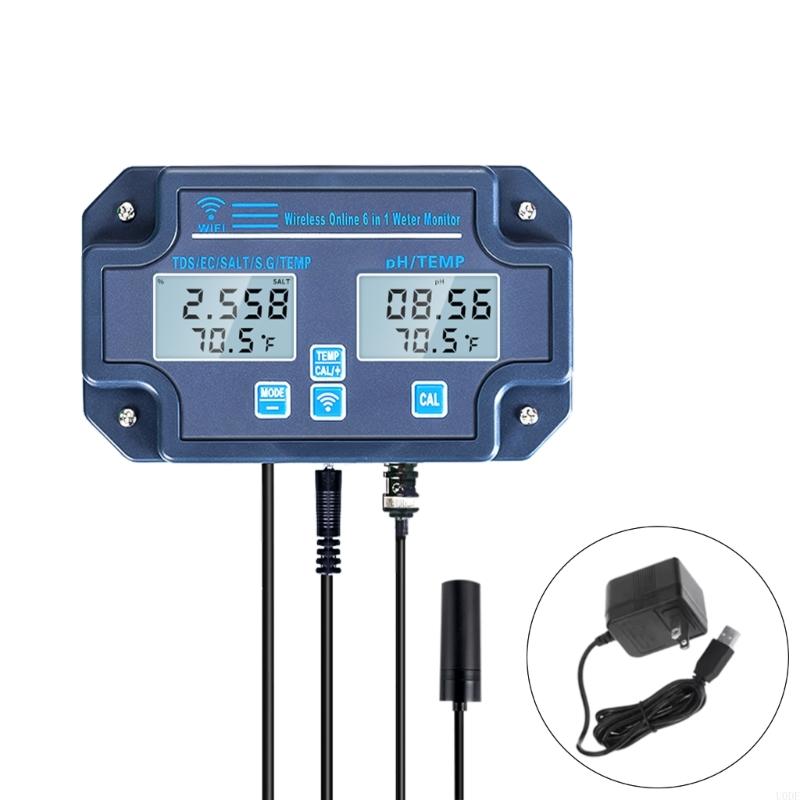 6 in 1 Digital Water Tester with WiFi Data Transfer Measure Acidity Salinity for Home Farming Laboratory