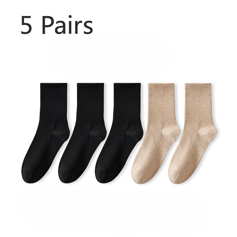5 Pairs of Autumn and Winter Pure Cotton Socks, Mid-tube Men's Socks, Antibacterial Sweat-absorbing Socks, Solid-color Antibacterial Men's Cotton Sock