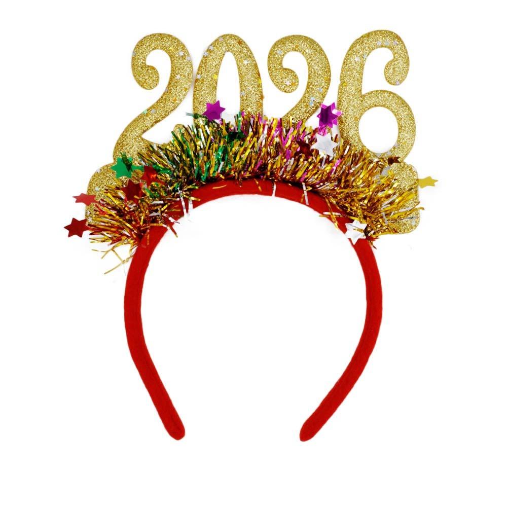 Colorful 2026 New Year Headbands Number Glitter Headwear Star Strip Headband  Christmas Party
