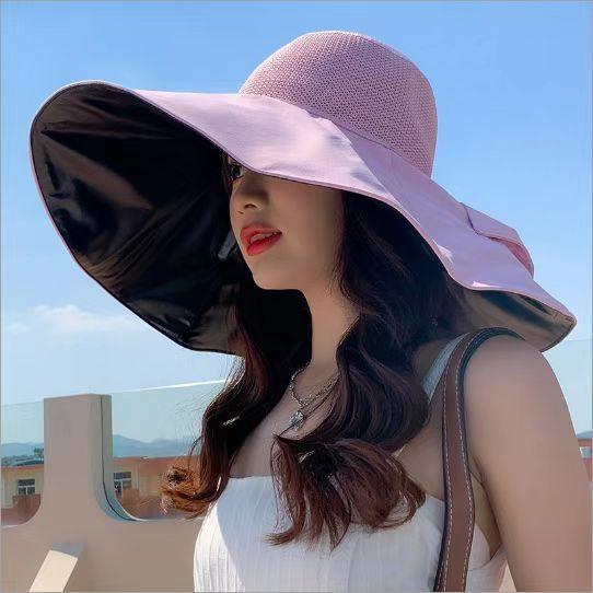 New big eaves bucket hat women's summer sunscreen visor UV protection vinyl upgrade oversized eaves mesh hat