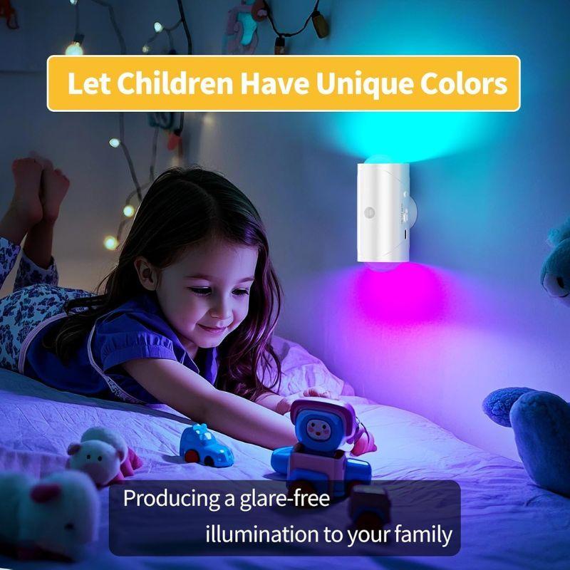 Luz Nocturna LED con Sensor de Movimiento Cambio de Color RGB Recargable por USB Inalámbrica Lámpara de Pared para Dormitorio Escaleras Pasillo Jardín Lámpara de Escalón Magnética