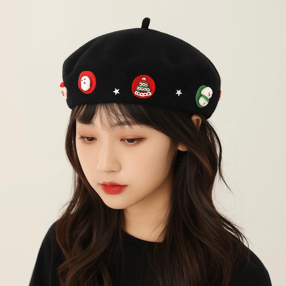 Woolen Christmas Beret Solid Color Painter Hat Artist Hat Wool Beret  Girl