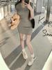 Women's Casual Summer Sweetheart Neck Slimming Dress - Solid Color, Cinched Waist, Short Skirt