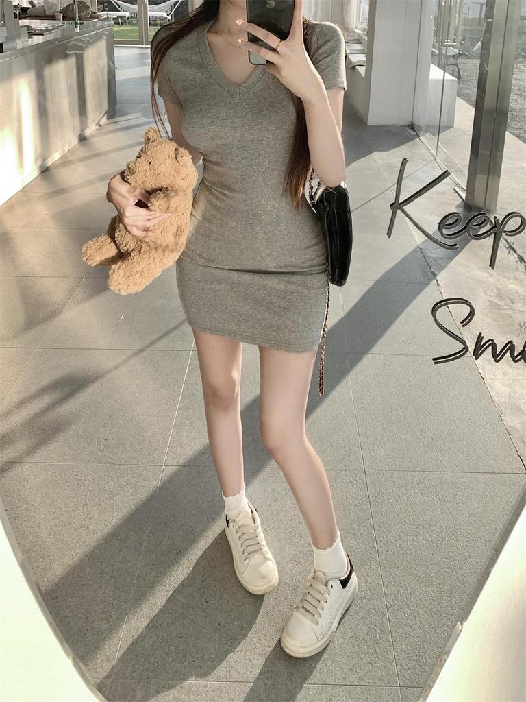 Women's Casual Summer Sweetheart Neck Slimming Dress - Solid Color, Cinched Waist, Short Skirt