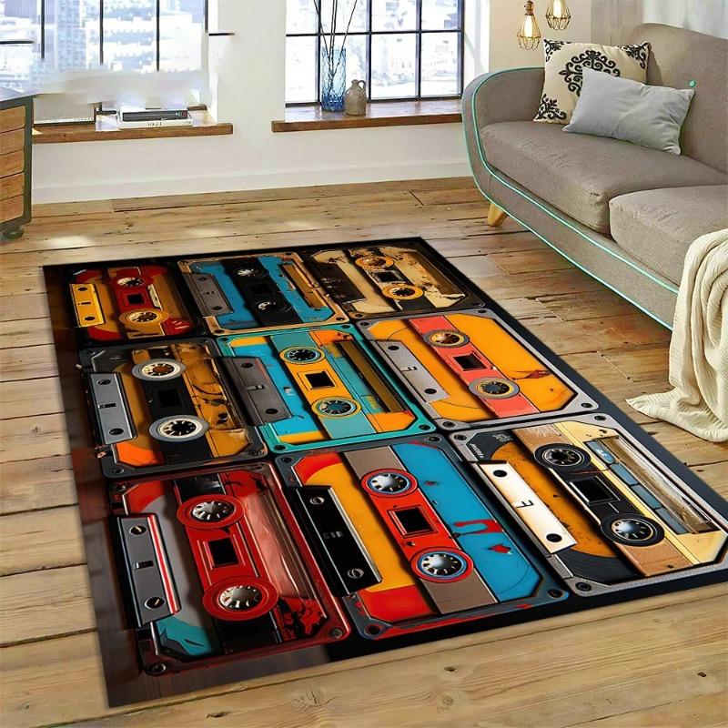 3D Music Cassette Tape Retro Recorder CD Instrument Carpet Rug for Bedroom Living Room Home Sofa Decoration Kid Decor Floor Mat