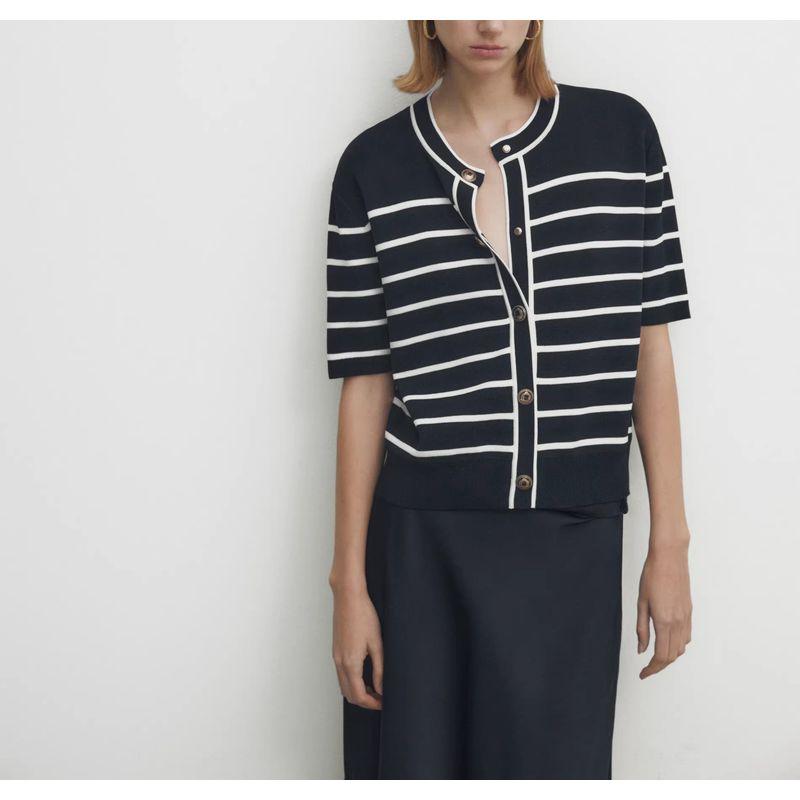 MD Early Autumn New Arrival Classic Style Elegant Button Design Stripes Cotton Knitting Cardigan Outwear 5642510