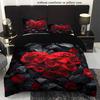 2/3pcs Romantic Love Red Rose Floral Duvet Cover Set (1*Duvet Cover + 1/2*Pillowcases, Without Core), Machine Washable - Perfect