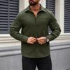 Men European American Solid Color Button Down Long Sleeve Casual Shirt With Pocket