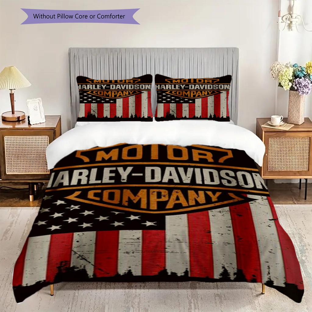 Biancheria da letto vintage Harley-Davidson con bandiera americana(1 * copripiumino + 2 * federa, senza nucleo) Set biancheria da letto Regalo di Natale per compleanno Morbido e confortevole