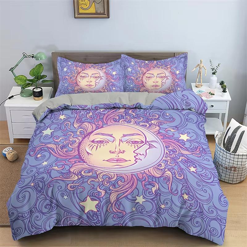 

Boho Sun Duvet Cover Stars Galaxy Astrology Constellation Bedding Set Microfiber Bohemian Quilt Cover Queen Twin for Kids Adults EU Single(135*200cm)3pcs