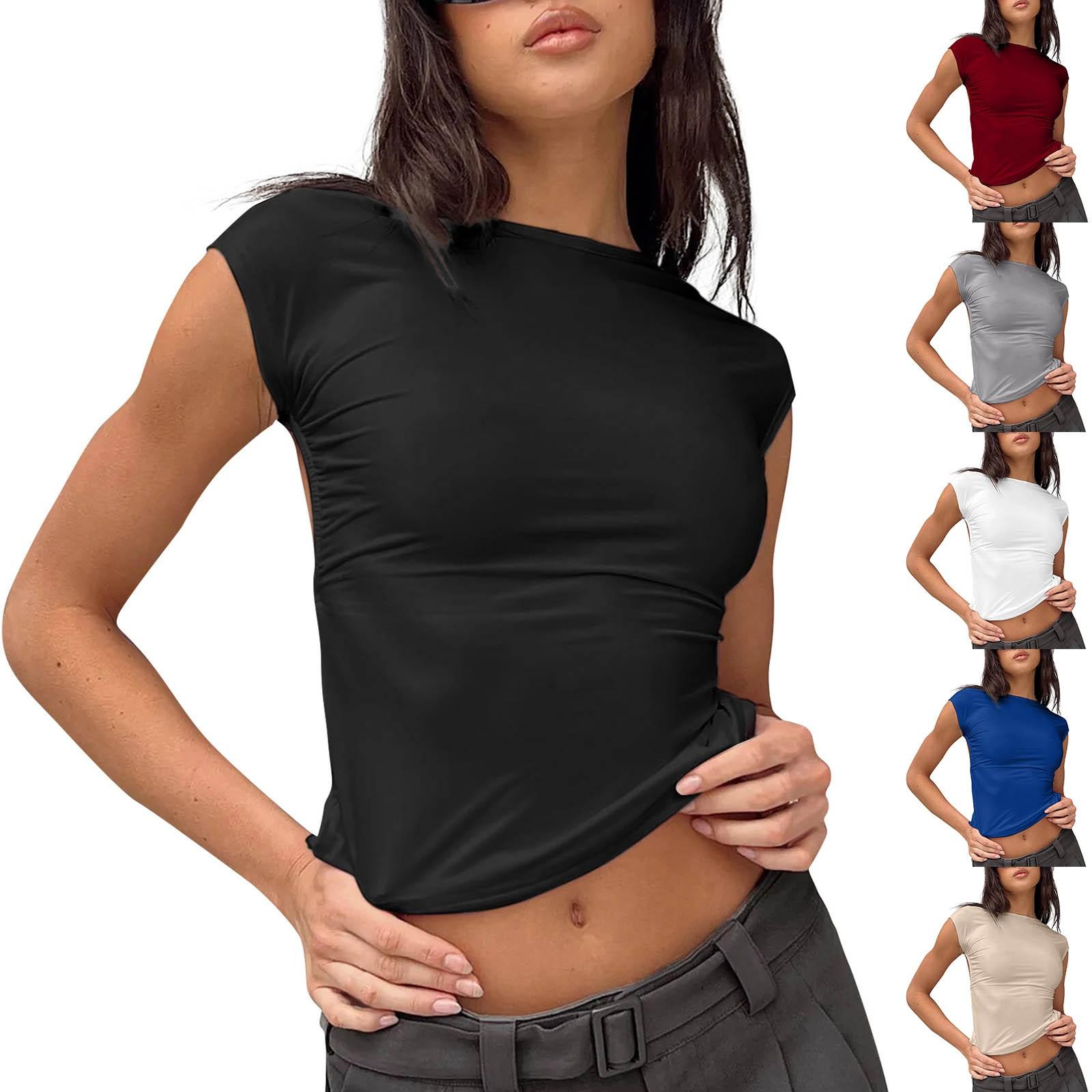 

Womens Sexy Backless Tops Open Back Crop Tops Short Sleeve T-Shirts Cute Summer Outfits Y-2k Tops 2023