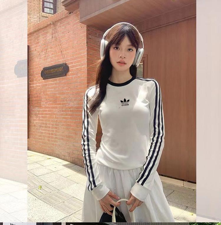 Женская узкая толстовка с длинным рукавом, в полоску, с вышивкой в виде трехлистника Large