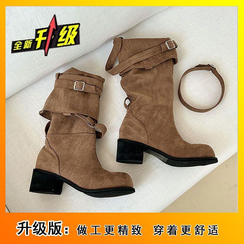 

Maillard плиссированные ботильоны женские на толстом каблуке платформе универсальные увеличивающие рост рыцарские ботинки 2025 осень новая взрывная модель 40