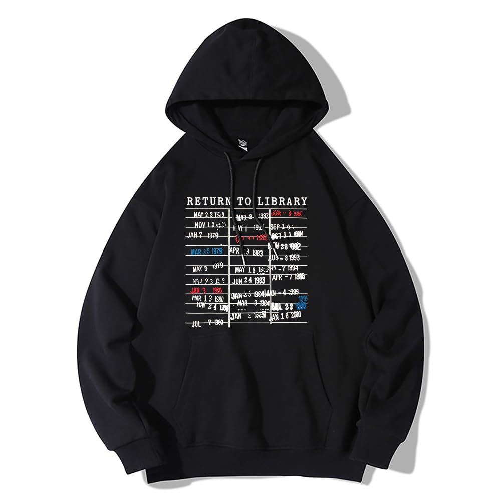 Return To Library Hoodie Return To Library Sweatshirt Vintage Casual Book Lovers Reader Pullover Hooded Long Sleeve Top s чёрный