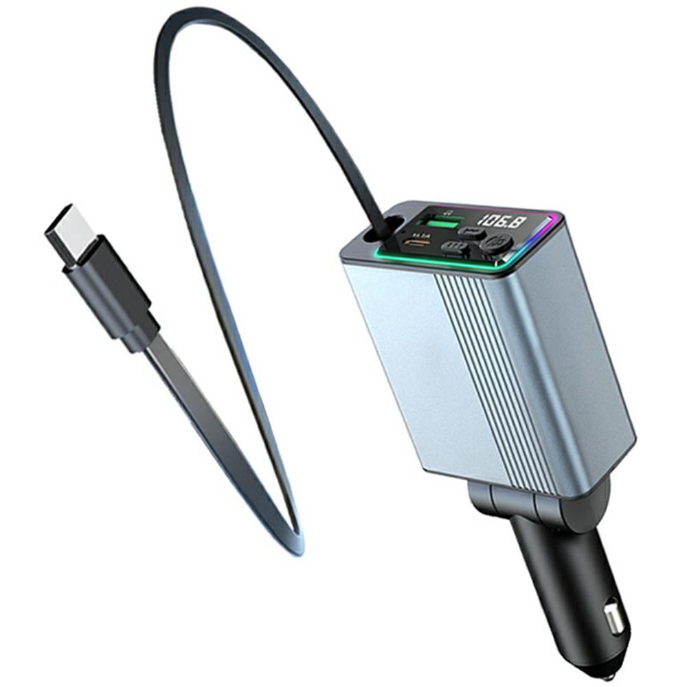 

C77 Bluetooth-compatible Car Charger FM Transmitter Fast Charging Adapter with PD 30W Extendable Type-C Cable Type A