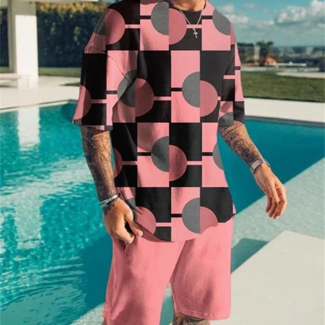 Móda Letní 2dílné soupravy Tepláky Pánské oversized oblečení Retro plážový styl 3D tisk trička Pánský oblek Tričko Šortky
