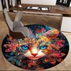 1pc Colorful Floral Cat Round Carpet Office Chair Mat, Anti Slip Rug for Home Decor, Festival Gift, Office, Living Room, Bedroom