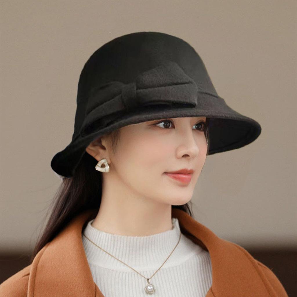 Womens Wool Felt Round Top Bucket Hat New Trendy Autumn Winter Korean Retro British Style Vintage Versatile Elegant Bowler Hats
