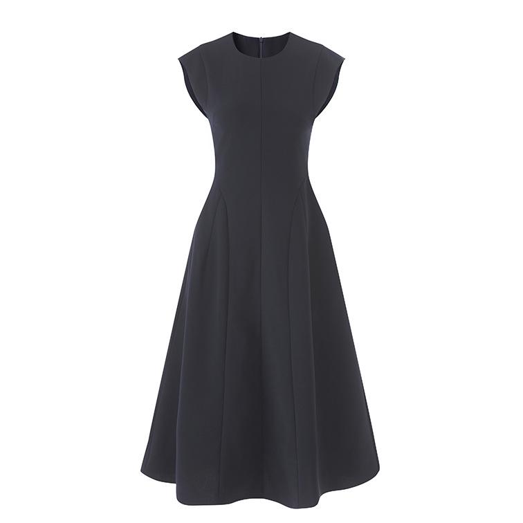 Elegant French Noblewoman Crescent Sleeve Waist-Cinched Mid-Length Dress for Women