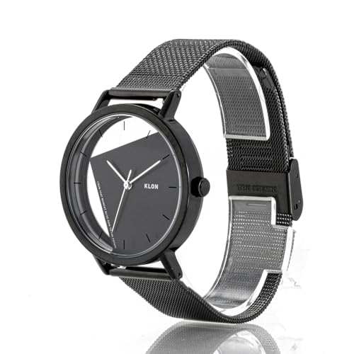KLON UNSICHTBAR UNIVERSALFORMEN SCHWARZE EDITION 38mm (Rechteck x Dreieck) Paar Uhren mit skelettiertem transparentem Zifferblatt für Herren und Damen, schlichtes Design mit