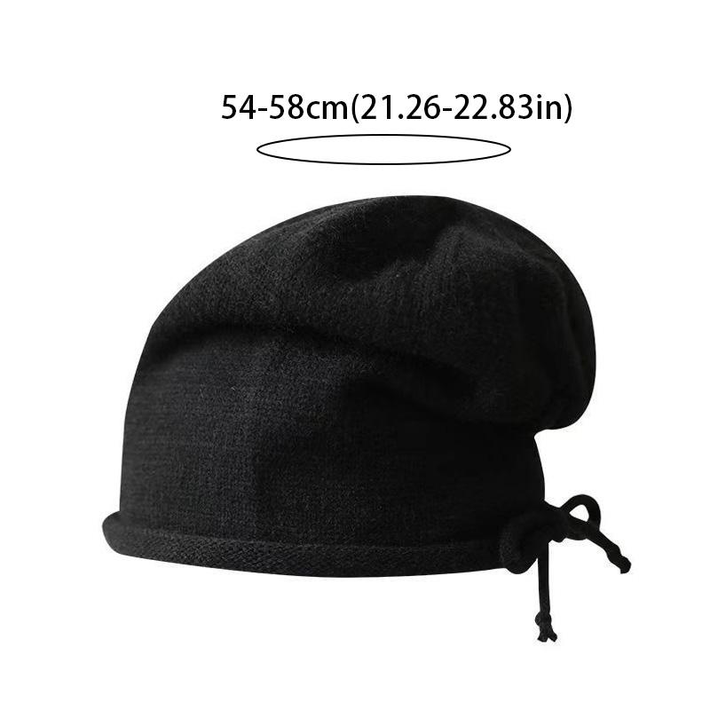 Big Head Circumference Drawstring Stacked Hat Women's Fall And Winter Show Face Small Warm Knitted Cap Wrapped Head Wool Cap