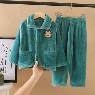 Conjuntos de pijamas de flanela macia para crianças, meninos, meninas, outono inverno, grossos, quentes, para casa, lapela, manga comprida, conjuntos de roupas de dormir