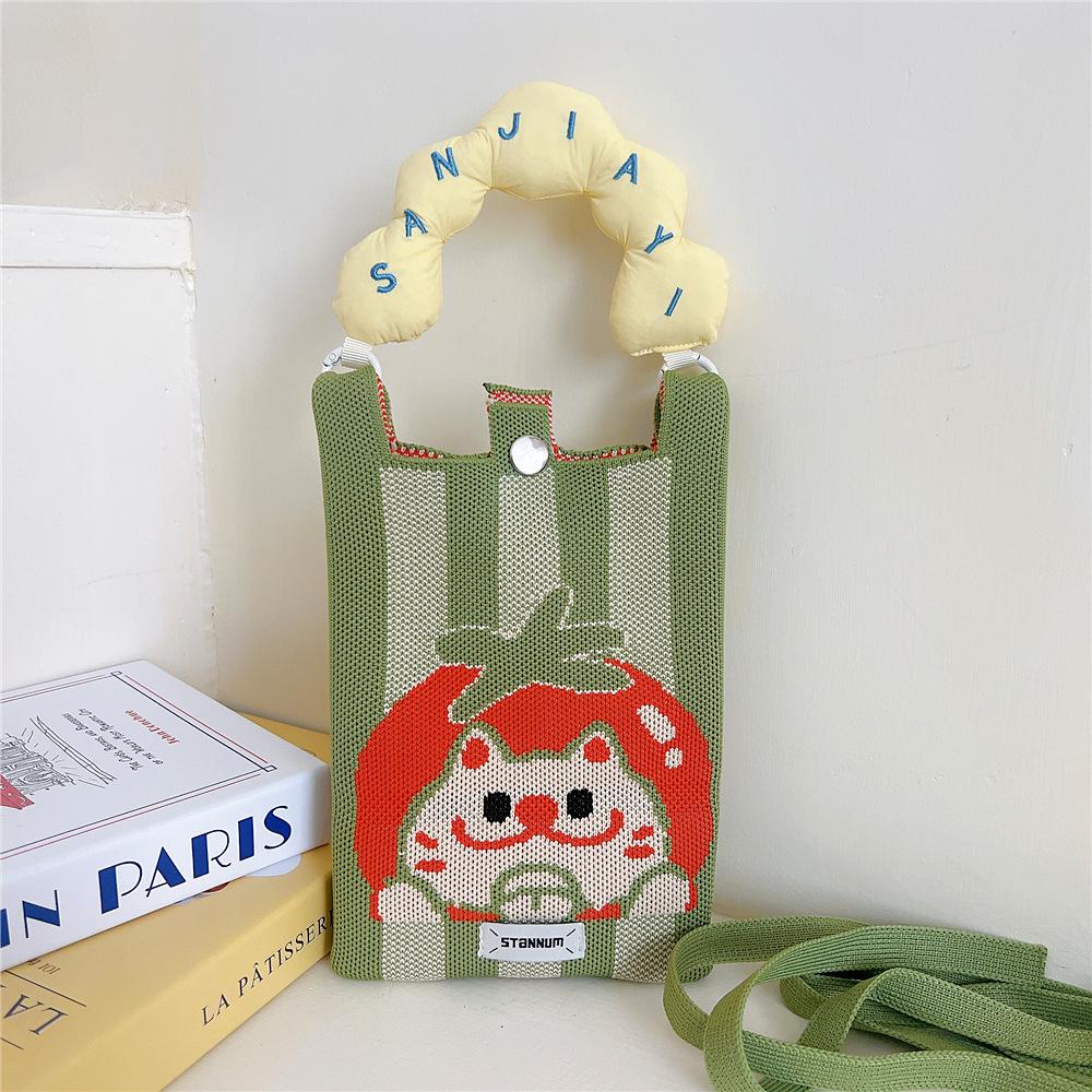 Knitted Mobile Phone Bag For Women In Spring And Autumn Cute Cartoon Versatile One Shoulder Diagonal Cross Bag Travel Coin Purse Small Handbag